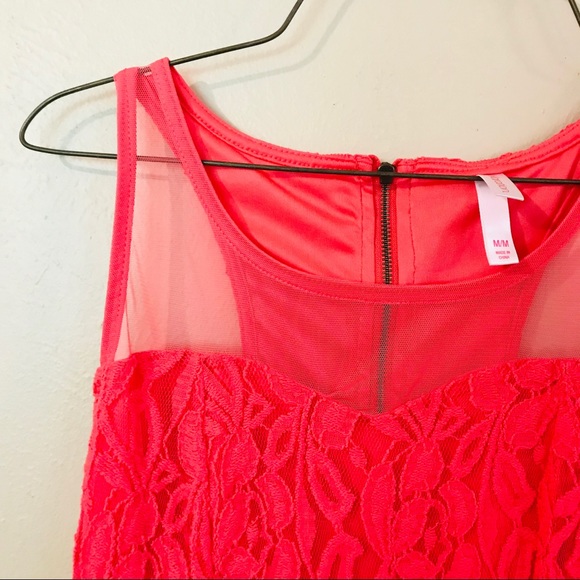 Coral Lace Fit and Flare Dress - Picture 2 of 5